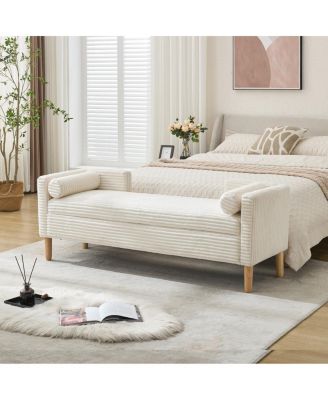 64.7" Corduroy Flip-Top Storage Bed Bench with Armrests and Backrest