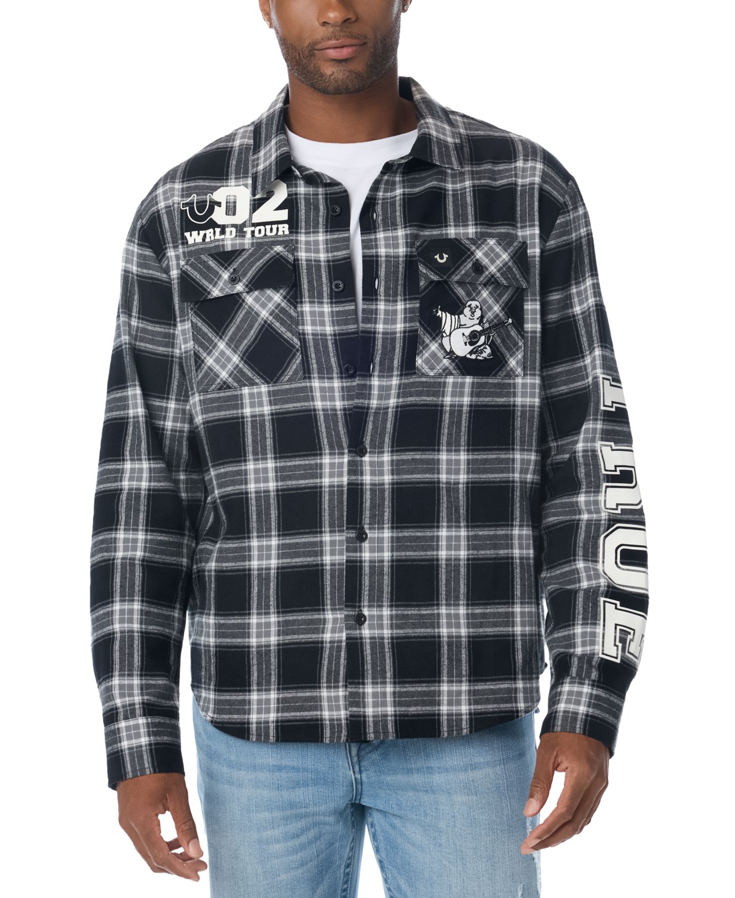 Мужская рубашка True Religion Flannel Freshmen, цвет: Чёрный / Серый — фото 2