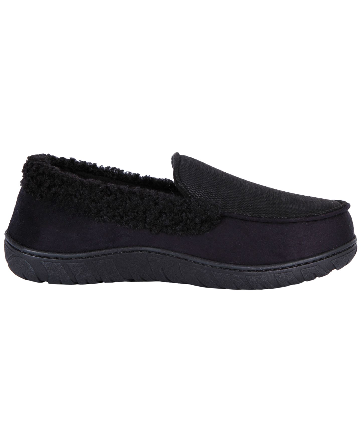 Мужские тапочки Isotoner Moccasin Berber Cuff Slippers, цвет: Чёрный — фото 2