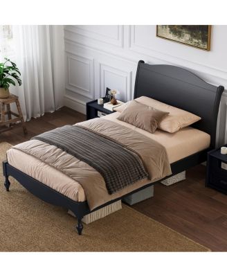  Wooden Full Bed Frame with Vintage Arched Headboard and Under Bed Storage
