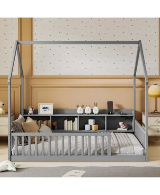  Twin House Floor Bed with LED, Storage and Charging Station