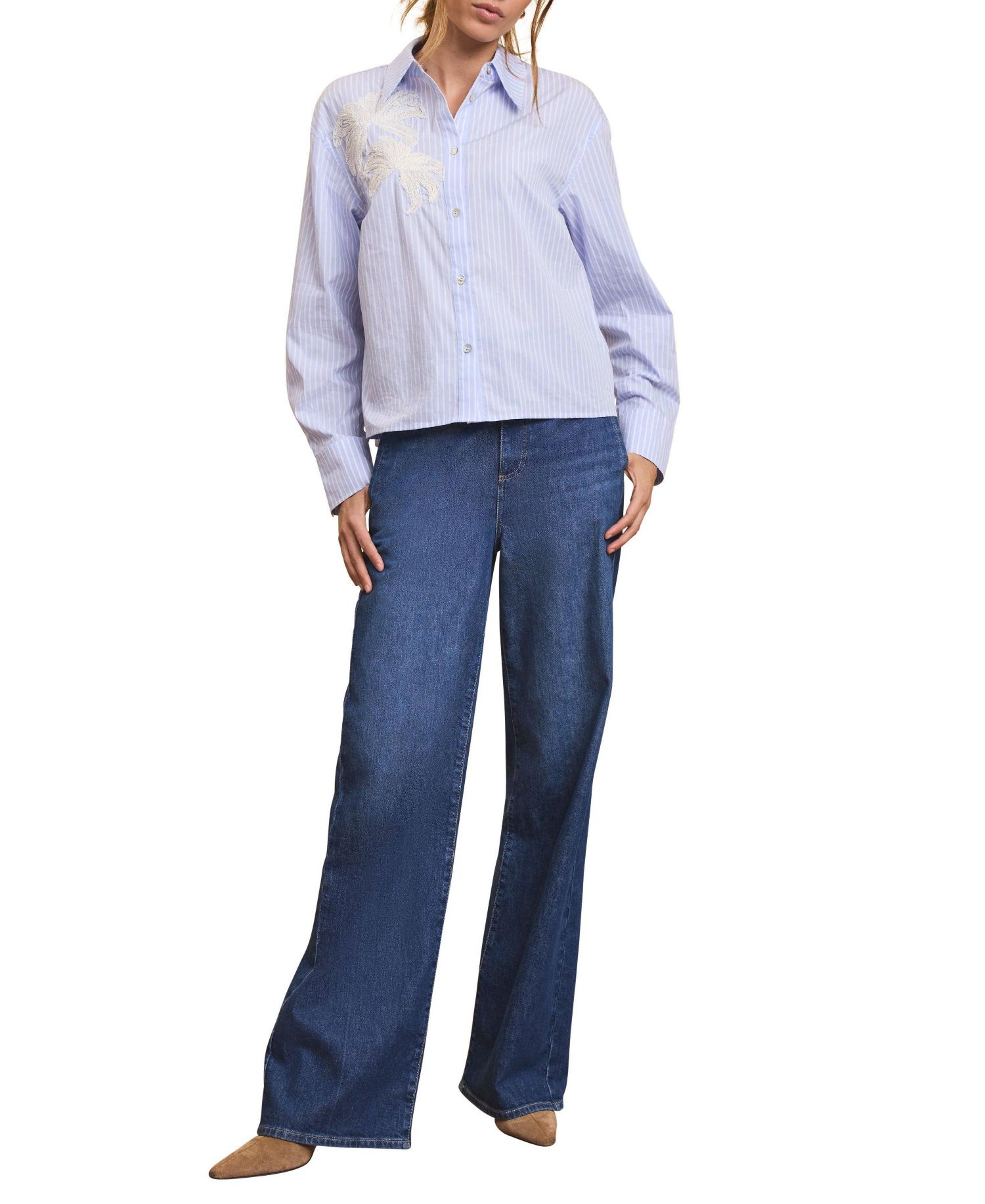Women's Long-Sleeve Stripe Embroidered Shirt
