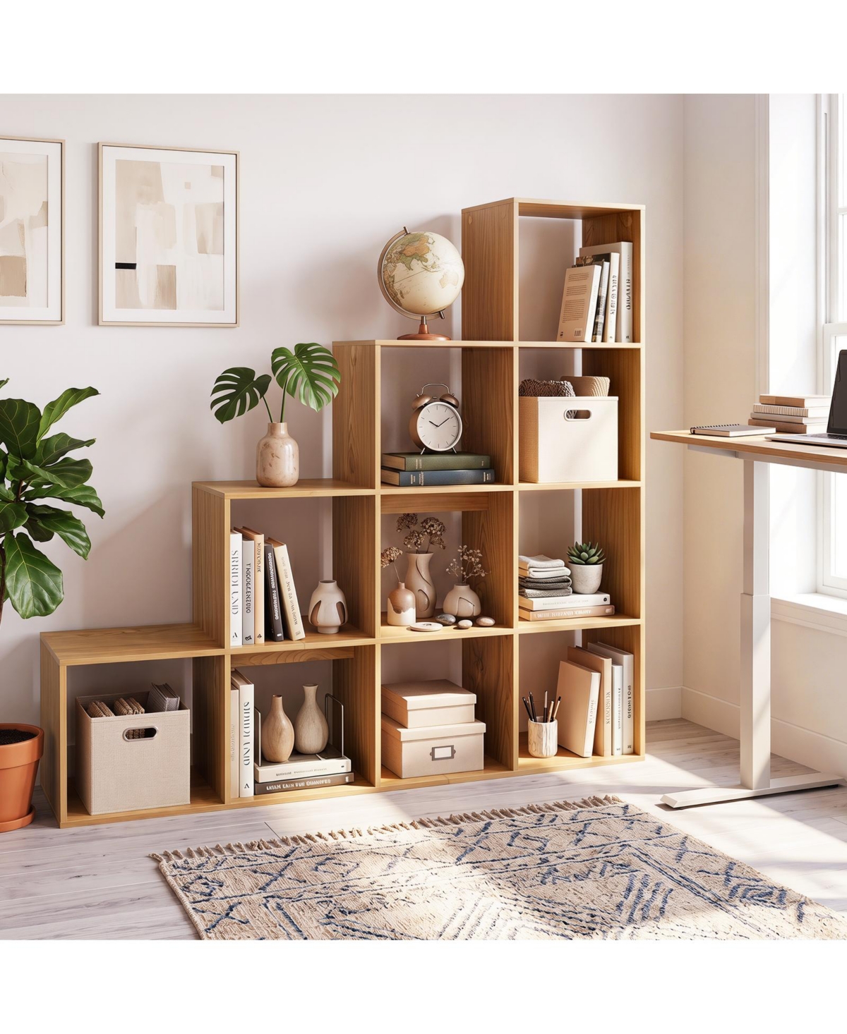 Gymax 4-Tier Bookshelf 10-Cube Stepped Bookcase w/2 Anti-Tipping Kits for Home Office