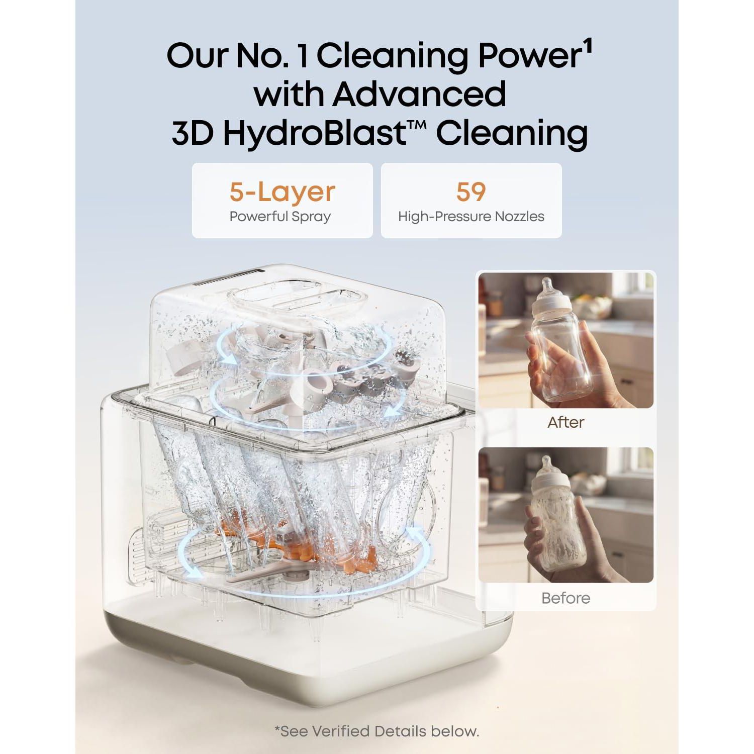 Security Baby Bottle Washer S1, Sterilizer and Dryer | 3D HydroBlast Cleaning, 212degree(s)F Steam Sterilizer