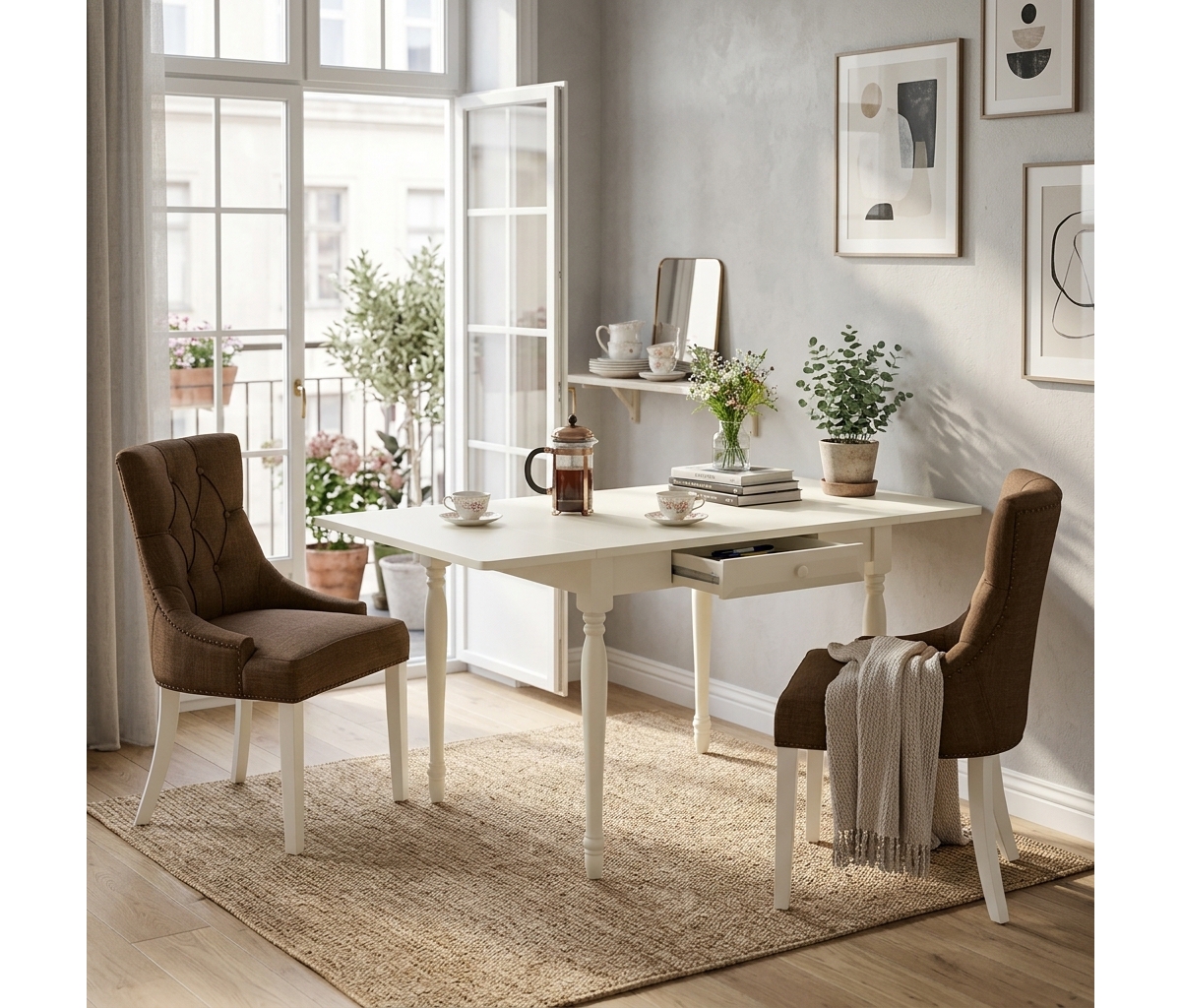 East West Furniture Dining Room Set Linen White, MZFR3-lwh-18