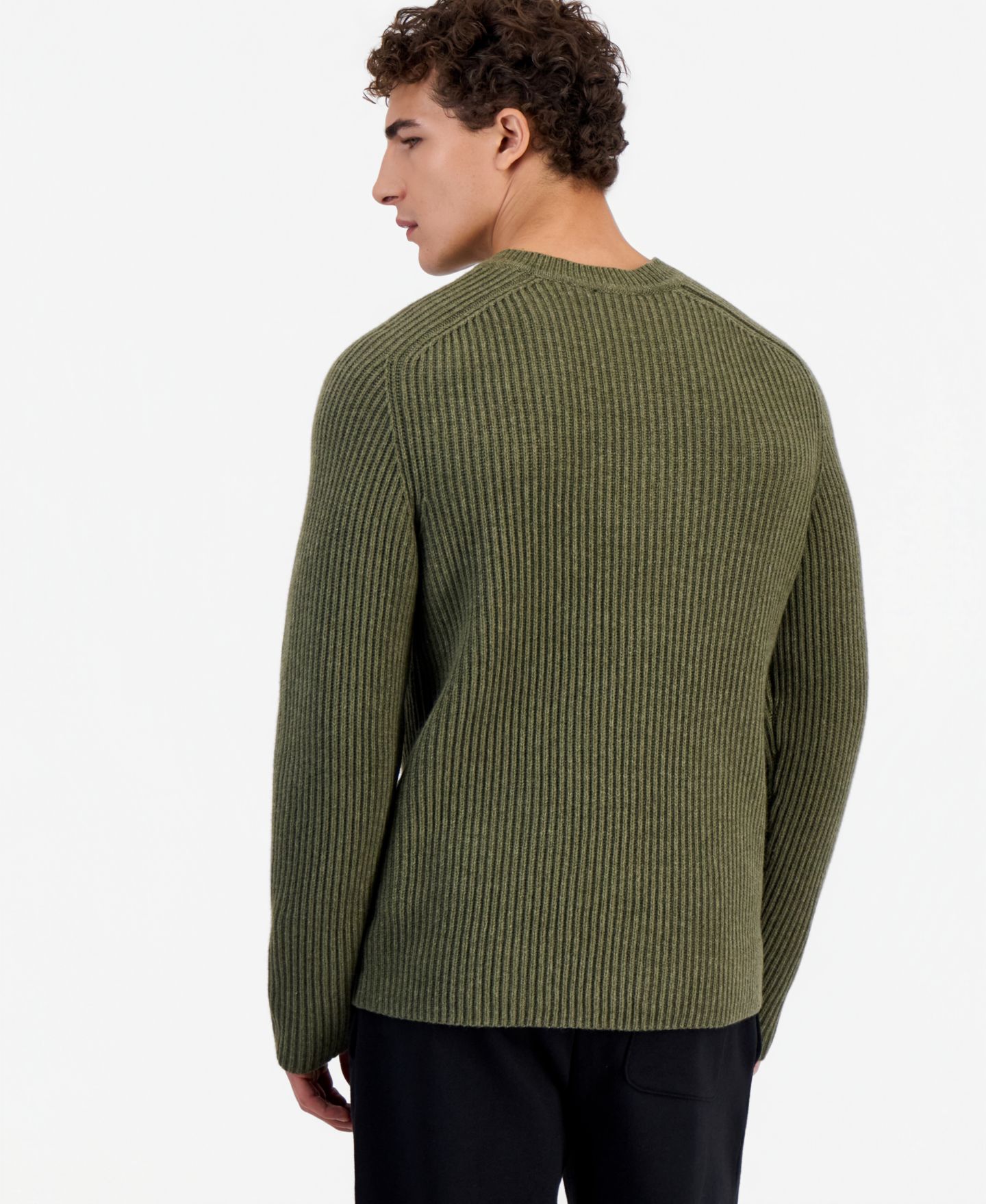 Мужской свитер Hugo Boss San Caleb Ribbed Crewneck Regular-Fit Wool-Blend, цвет: Зелёный — фото 4