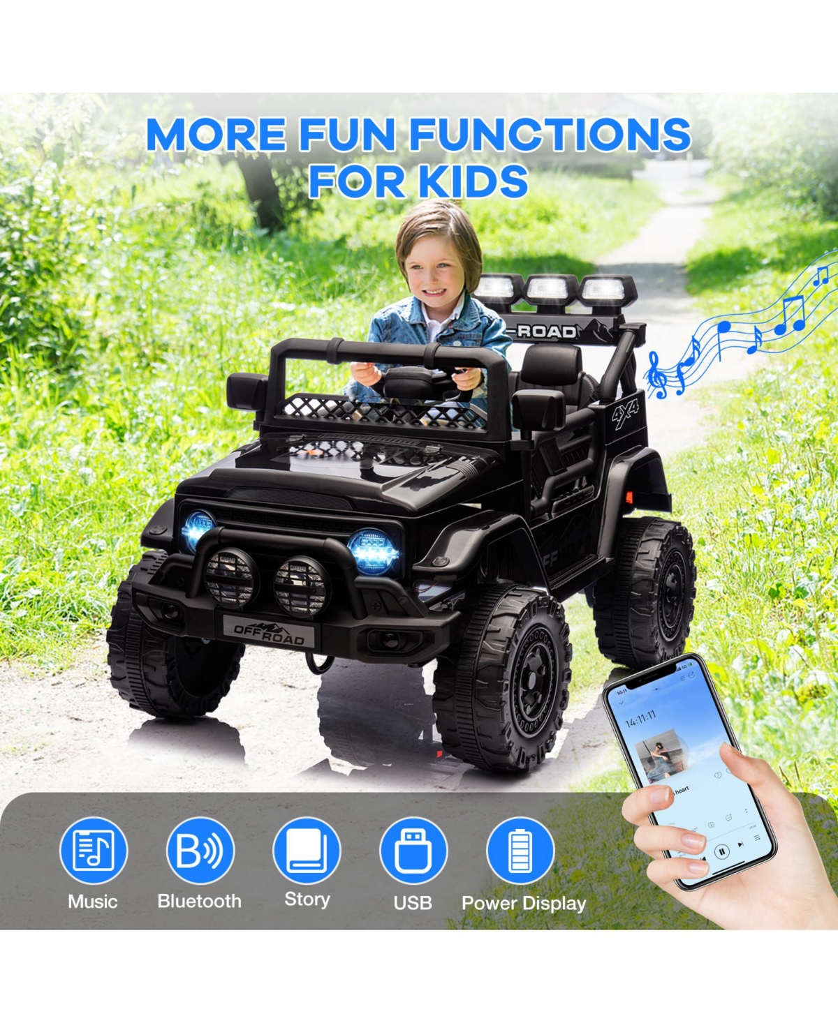 homfan 12V Ride On Truck Car, Electric Vehicle with Parent Remote Control, Battery Powered Toy Spring Suspension, 3 Speeds, Lights, Music