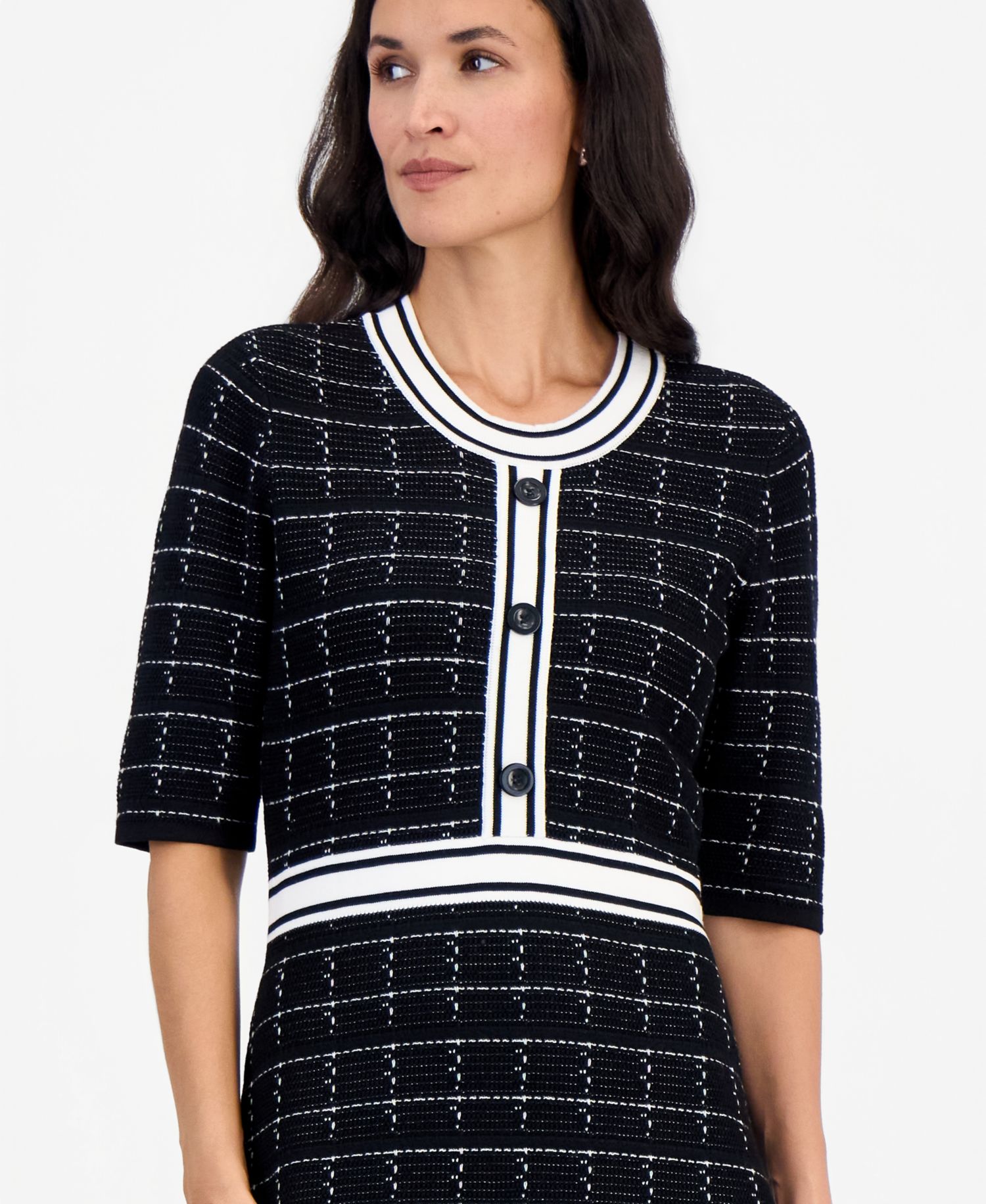 Petite Plaid Scoop Neck Midi Sweater Dress