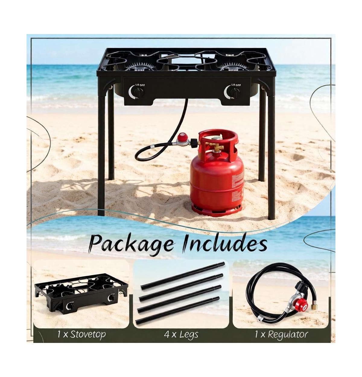 Mountaintop 2 Burner Propane Stove 160000 Btu Adjustable Regulator And Hose Camping Bbq Outdoor Cooking Equipment