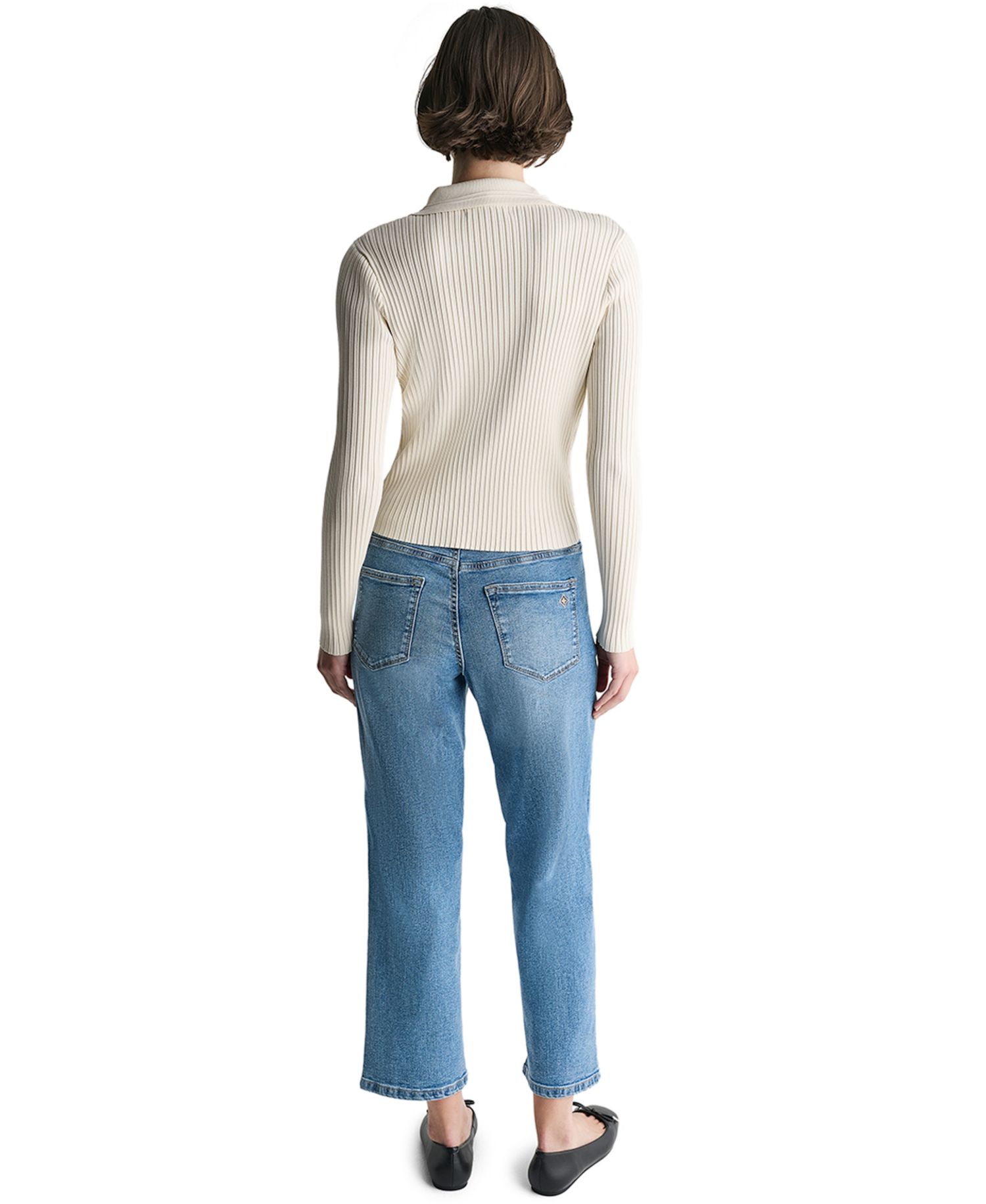 Women's Ribbed Knit Collared V-Neck Cardigan
