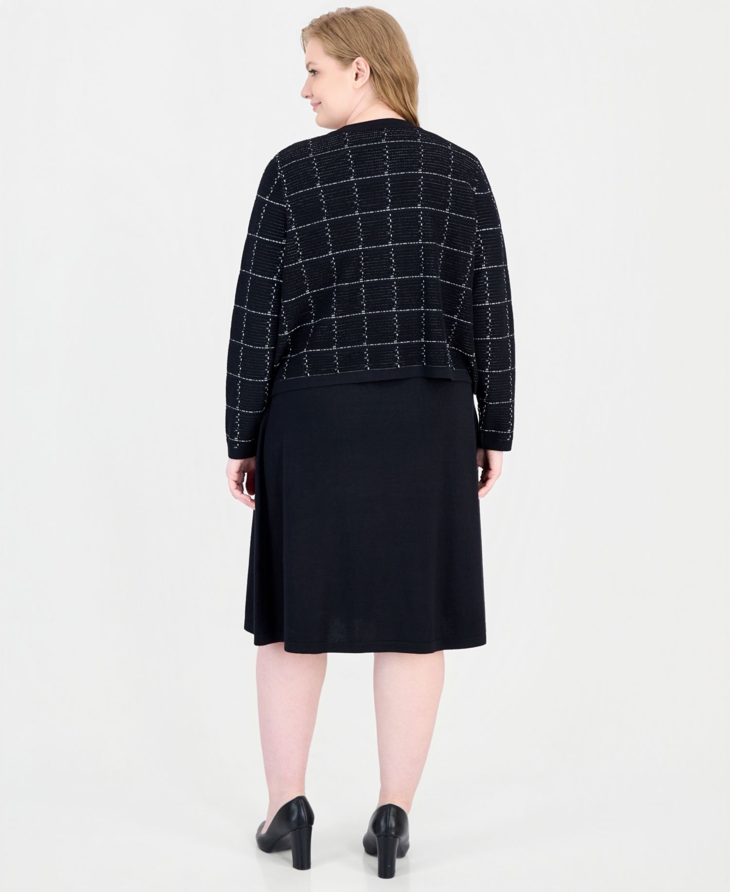 Plus Size Scoop Neck Long Sleeve Jacket Sweater Dress