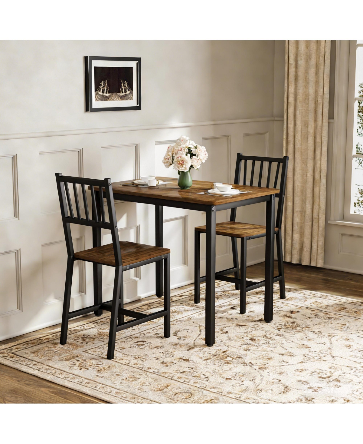 Flynama 3-Piece Industrial Dining Set, Table and 2 Chairs