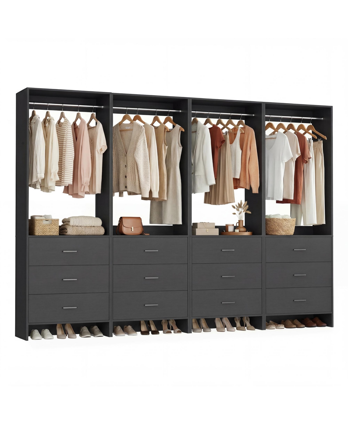 24" 4PC Freestanding Closet Organizer System with Hanging Rods and Drawers
