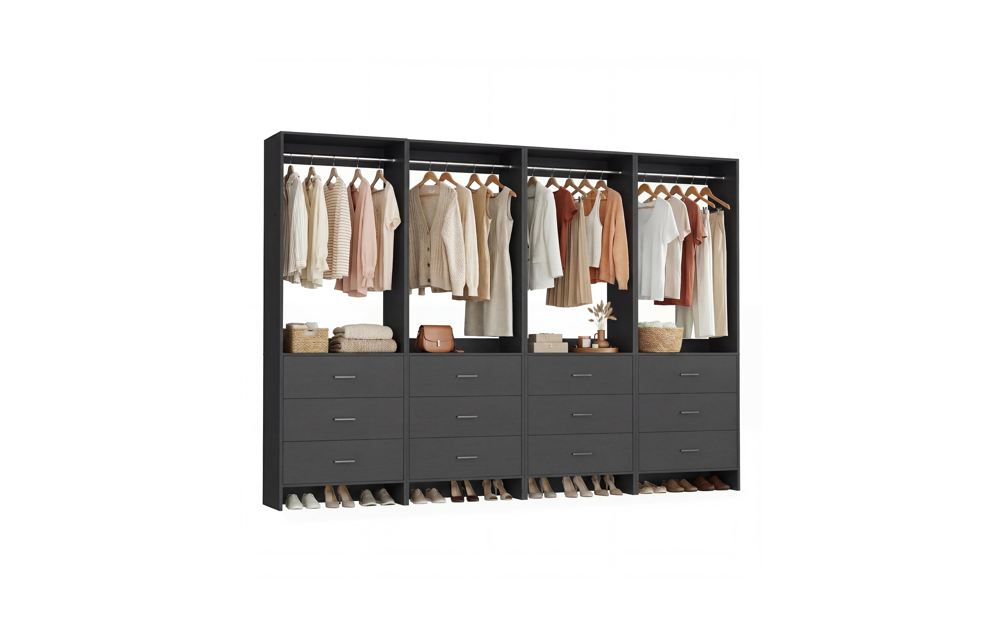 24" 4PC Freestanding Closet Organizer System with Hanging Rods and Drawers