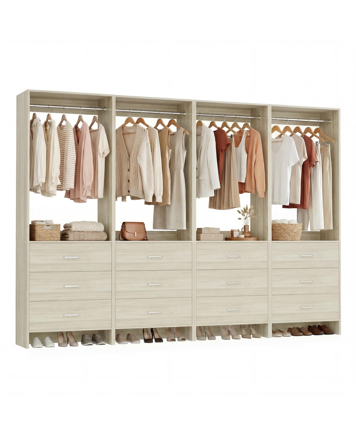 24" 4PC Freestanding Closet Organizer System with Hanging Rods and Drawers - Khaki