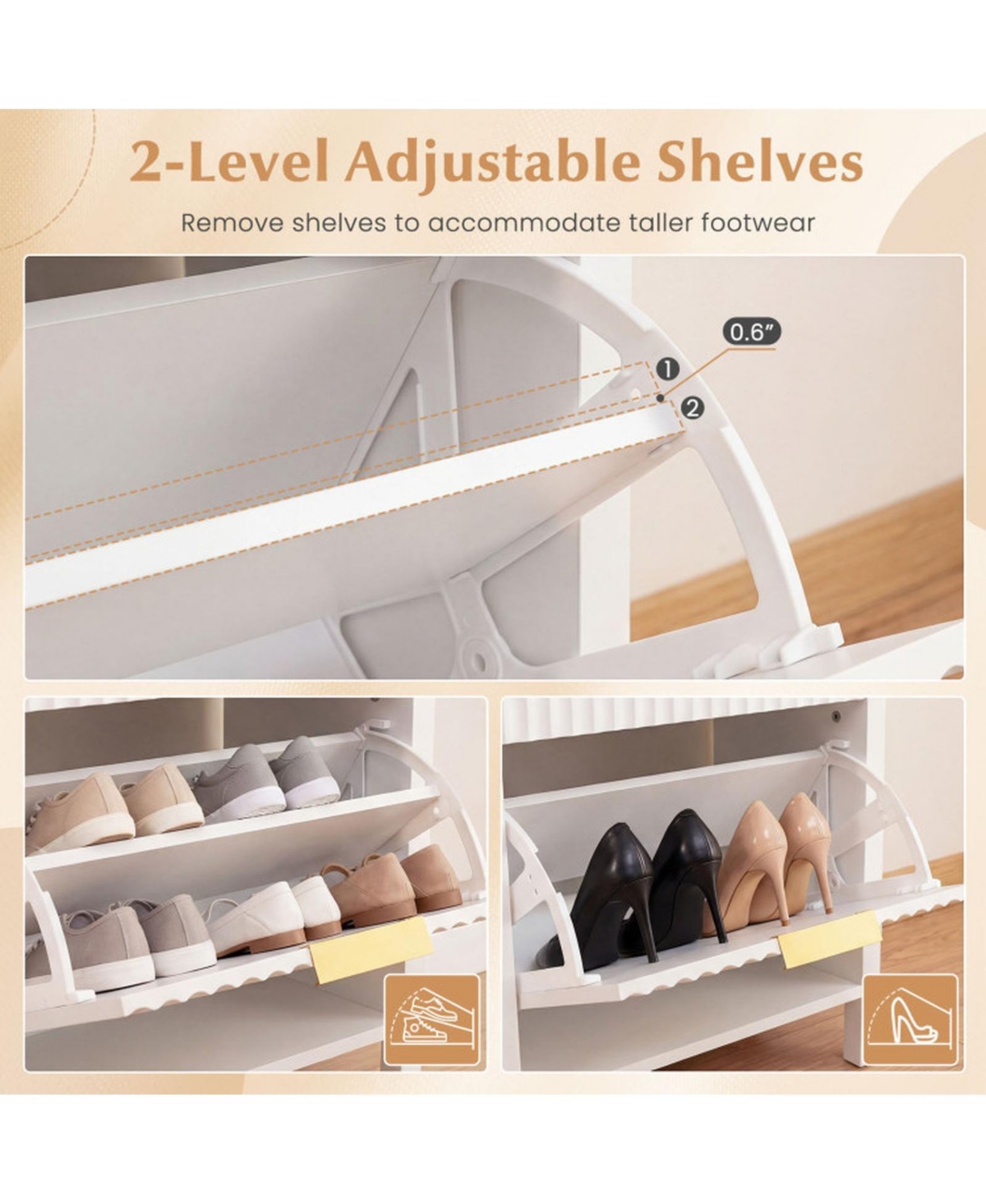 Sugift Fluted Entryway Shoe Bench with 2 Flip Drawers and Golden Handles
