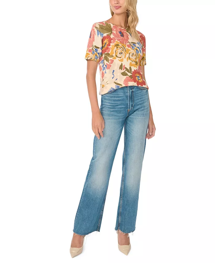 Women's Floral-Print Short-Sleeve Crewneck Pullover - thumbnail 2