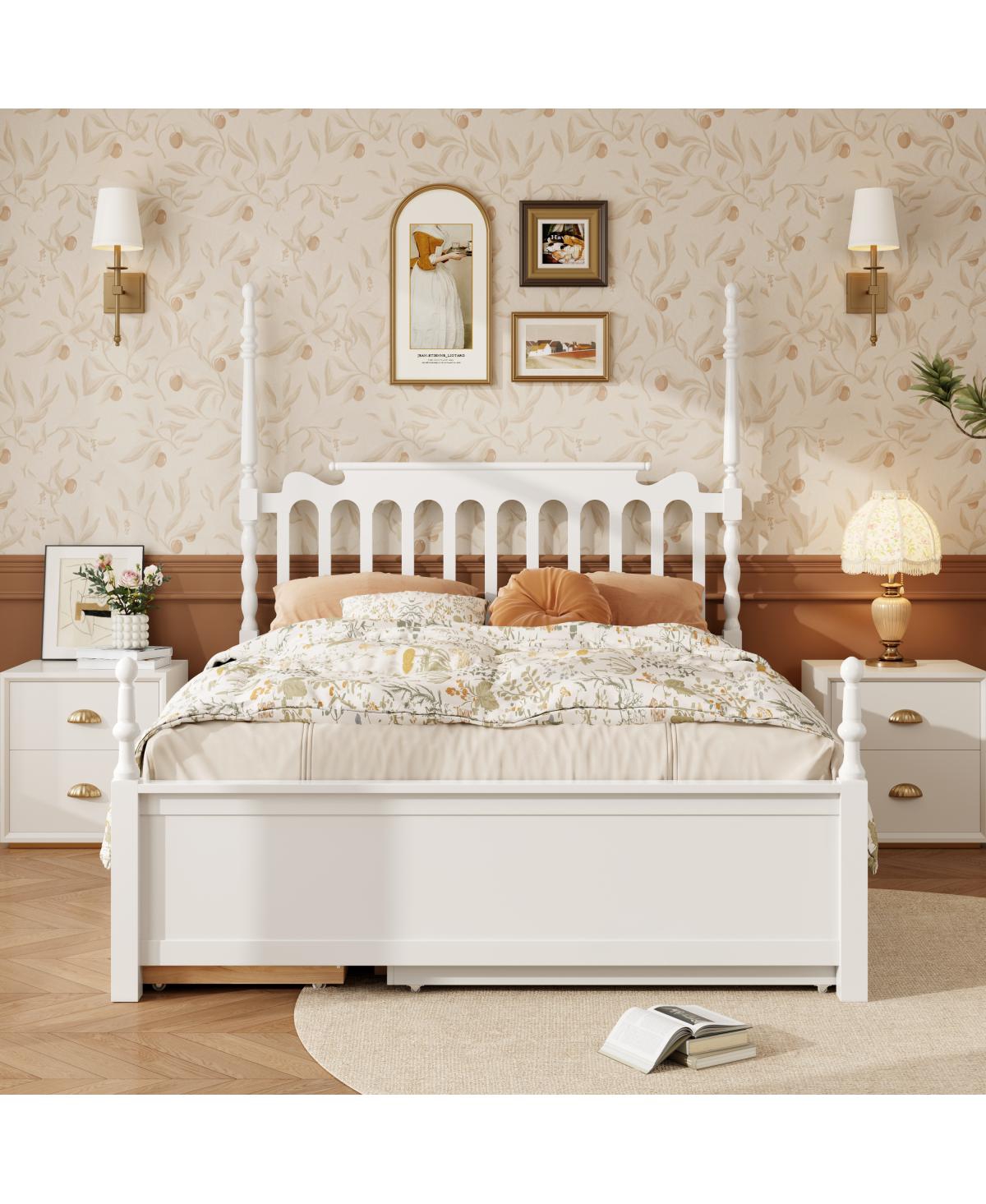 Streamdale Furniture Queen Size Platform Bed with Twin Xl Trundle and 2 Drawers