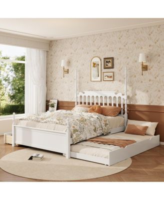 Queen Size Platform Bed with Twin XL Trundle and 2 Drawers