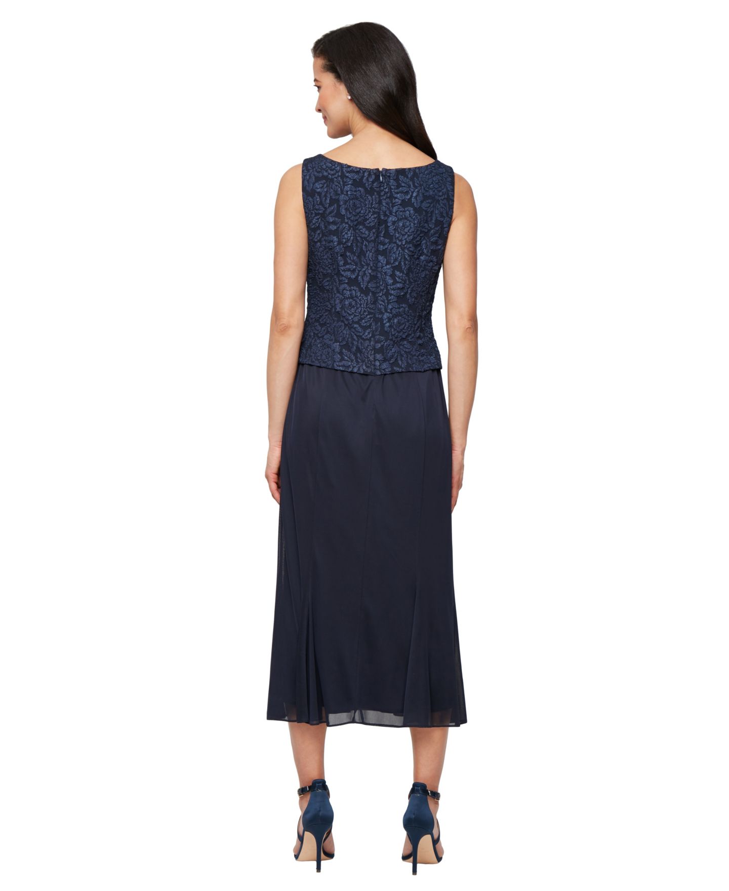 Женское платье Alex Evenings Petite Textured Jacquard Tea-Length Midi Jacket, цвет: Тёмно-синий — фото 3