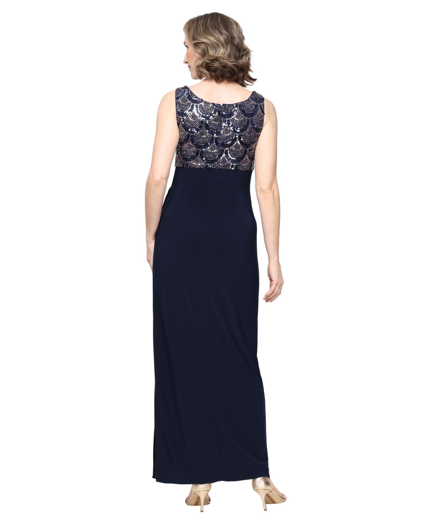 Petite Scoop Neck Empire Waist Sequin Bodice Dress and Bolero Jacket Set