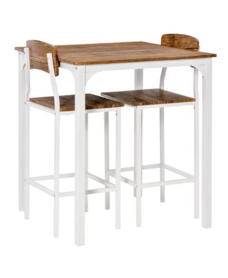 3-Piece Industrial Bar Set, Square Steel Frame Table and 2 Stools with Footrests