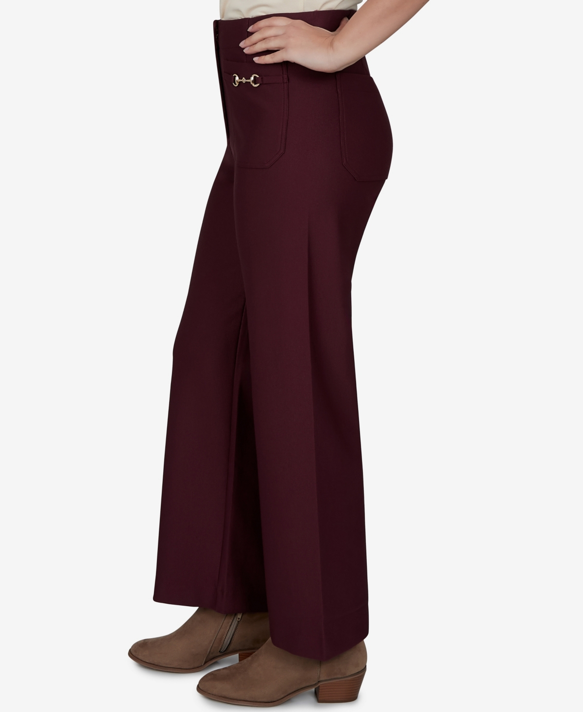 Ruby Rd. Petite Solid Pique Wide Leg Pull-on Pants In Burgundy