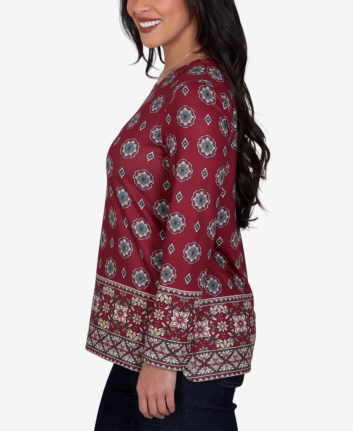Petite Medallion Long-Sleeve Knit Top