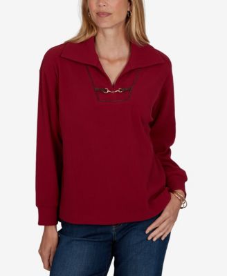 Petite Knt Premium Rib Collared Long-Sleeve Top