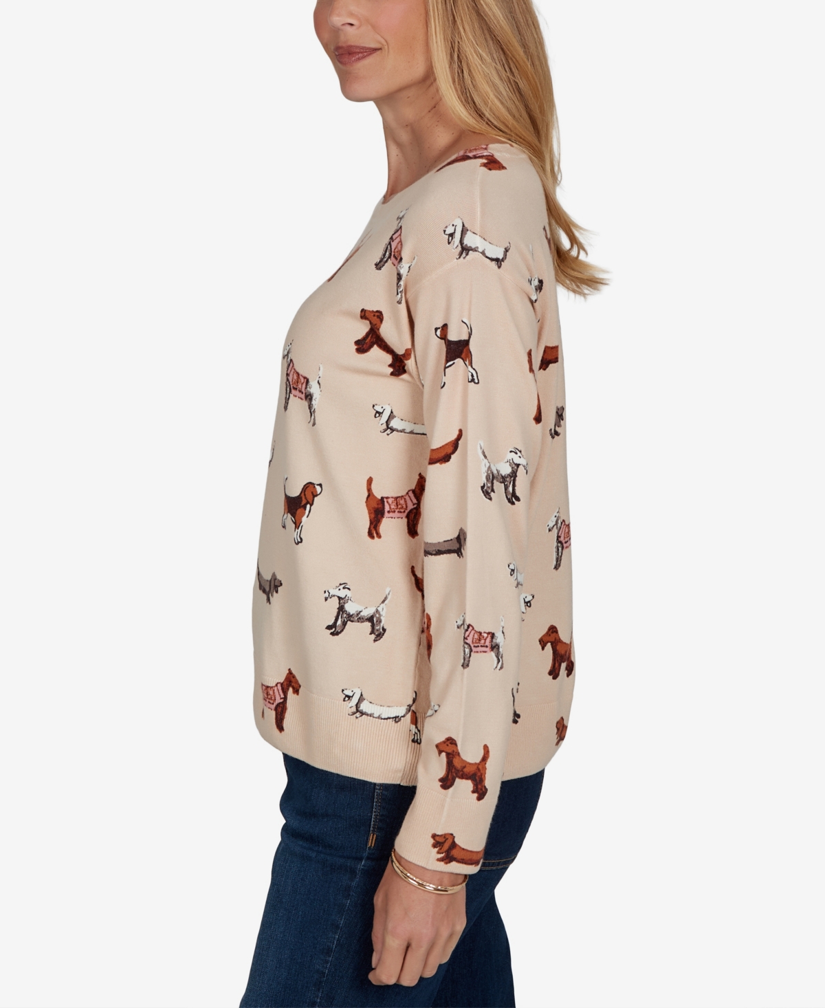Ruby Rd. Women's Petite Dog-print Long-sleeve Pullover In Neutral