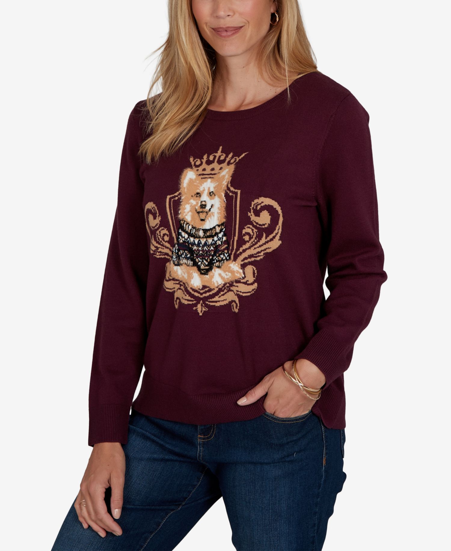 Petite Corgi-Graphic Scoop Neck Pullover