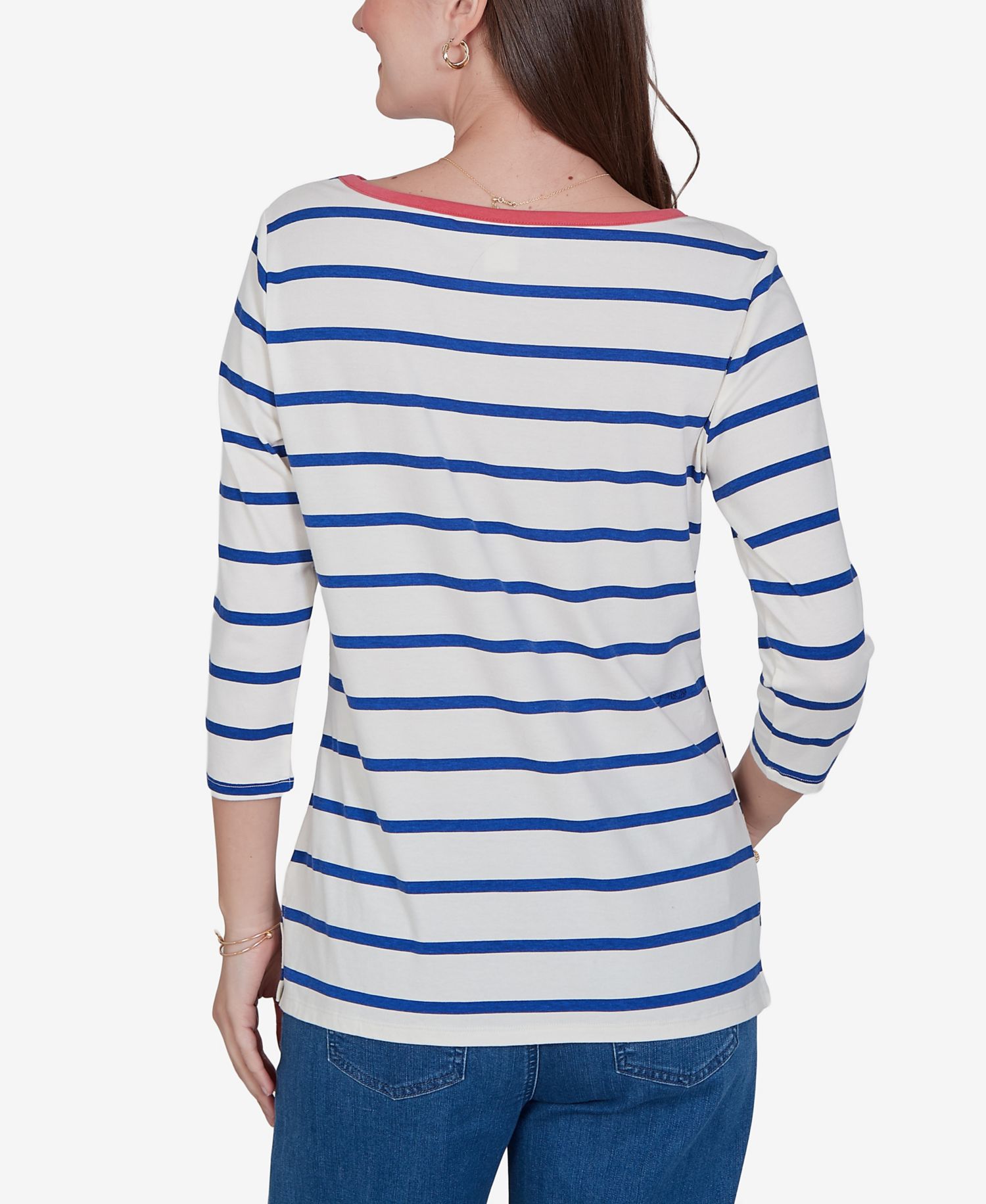 Petite Varsity Striped 3/4-Sleeve Boat-Neck Tee