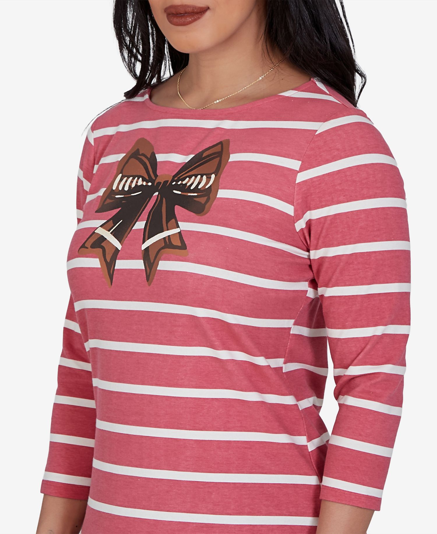 Petite 3/4-Sleeve Boat-Neck Curved-Hem T-Shirt