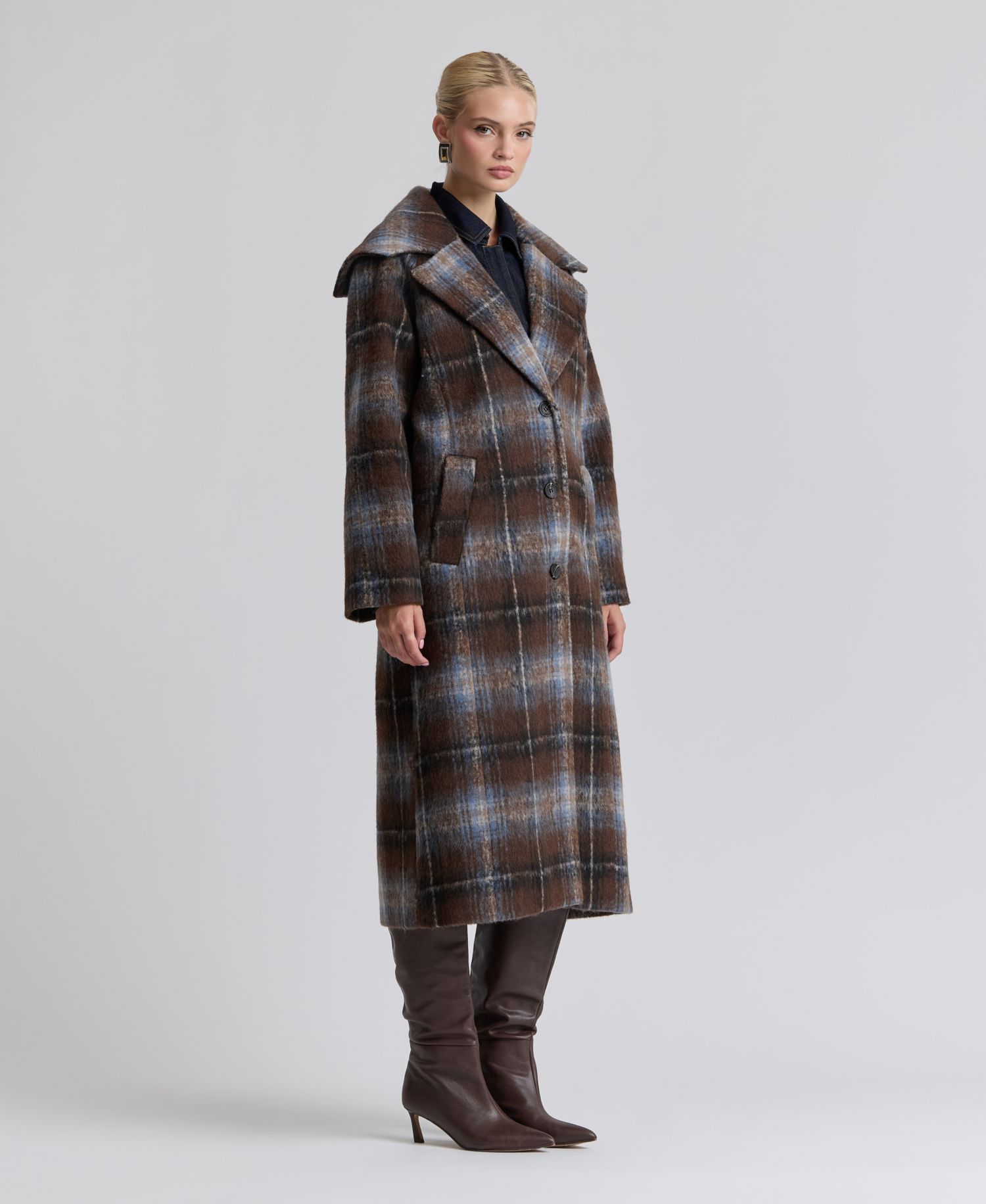 Women's Plaid Notch-Collar Maxi Coat