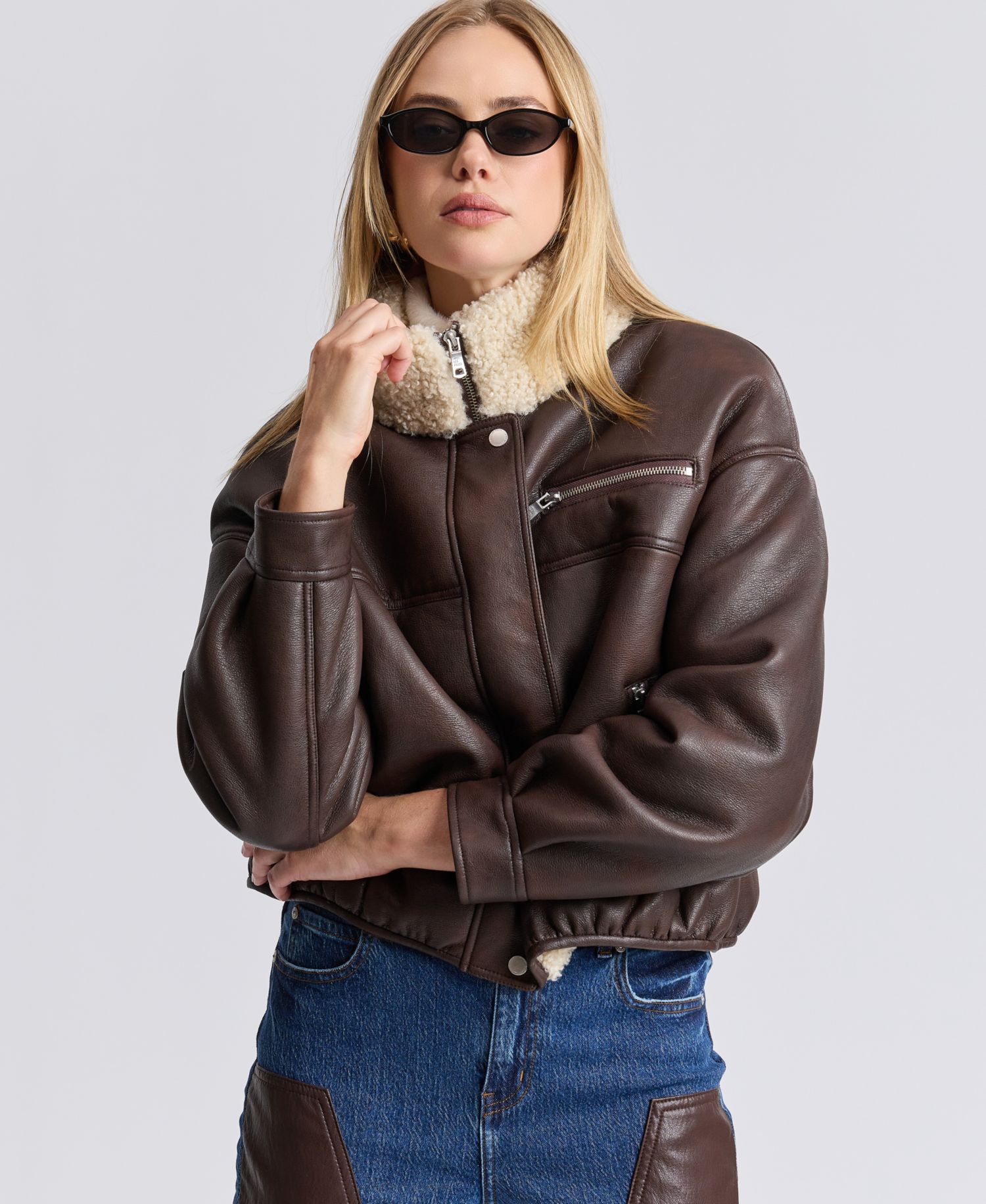 Women's Faux Shearling Oversized-Fit Bomber Jacket