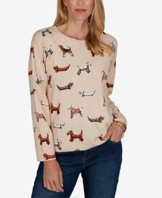 Women's Petite Dog-Print Long-Sleeve Pullover