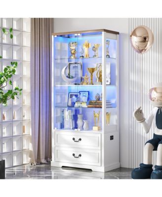 67" Tall Display Cabinet with Glass Doors and 2 Drawers