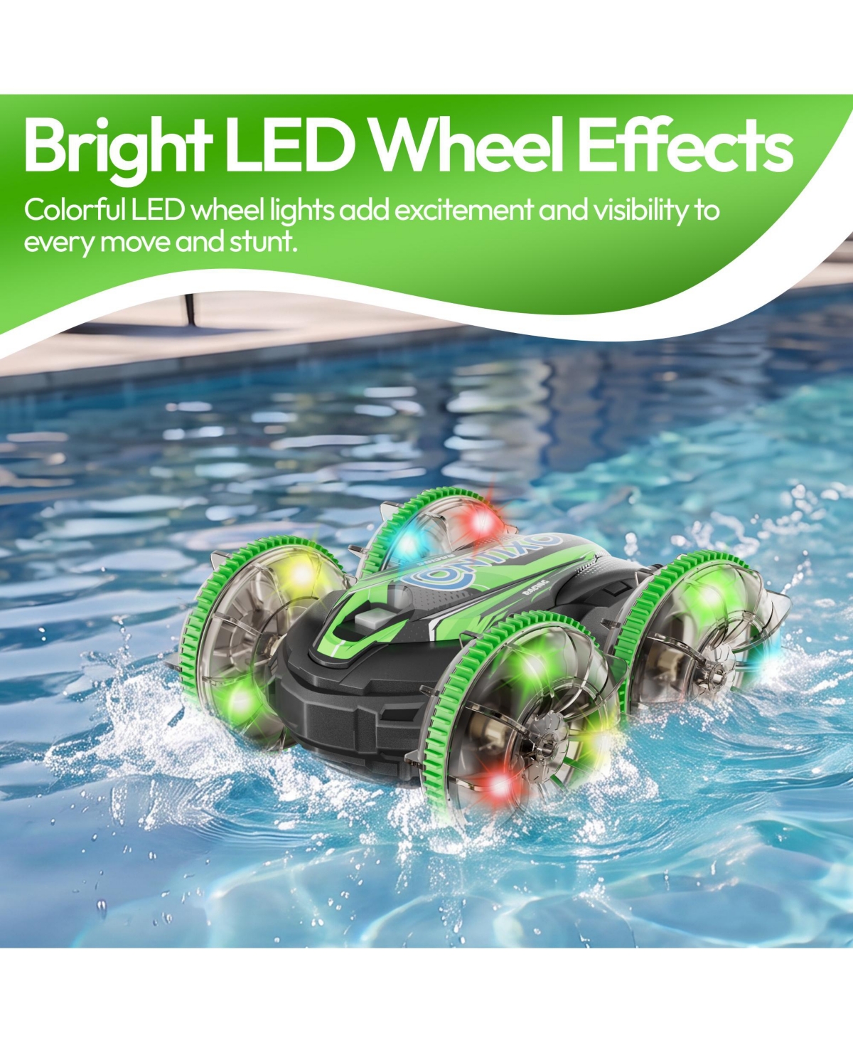 Contixo AV1 Amphibious 4WD Rc Stunt Car with Led Lights, Auto Demo and Usb-c Battery, Ages 6+