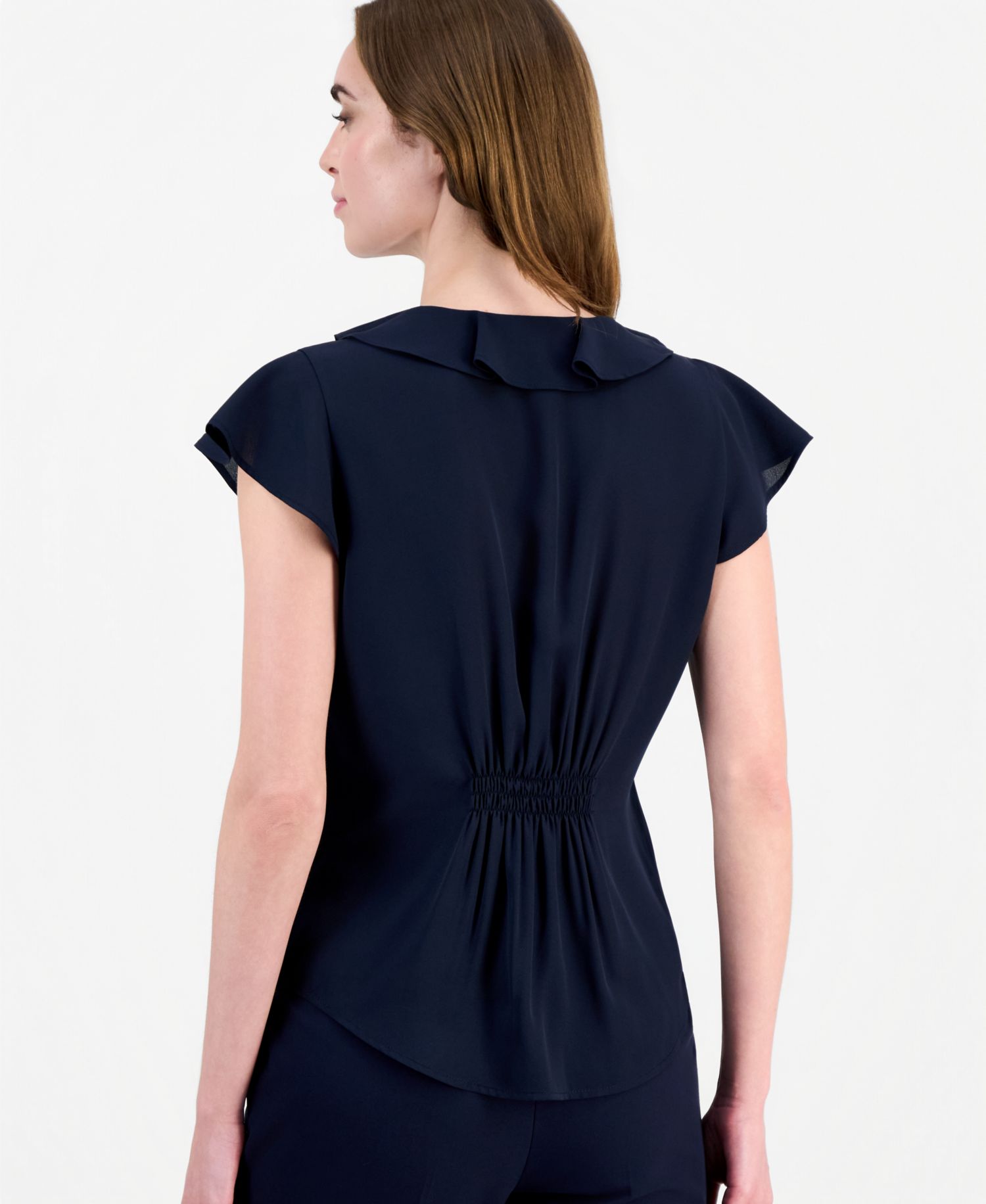 Women's Ruffle-Front V-Neck Short-Sleeve Blouse