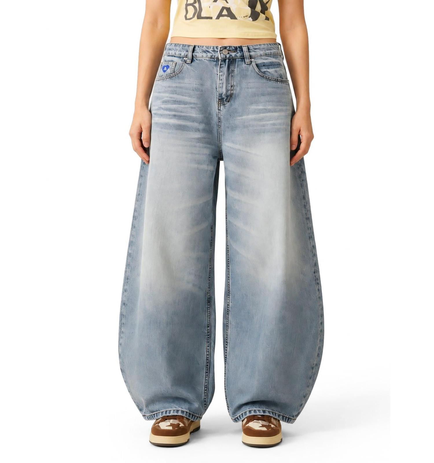 Women's Baggy Barrel High-Rise Wide-Leg Washed Jeans