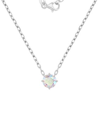 Rhodium Over Sterling Silver Aurora Borealis Round Cubic Zirconia Necklace
