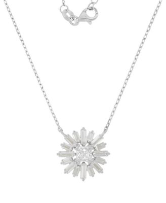 Rhodium Over Sterling Silver Baguette and Princess Cut Cubic Zirconia Sunshine Necklace