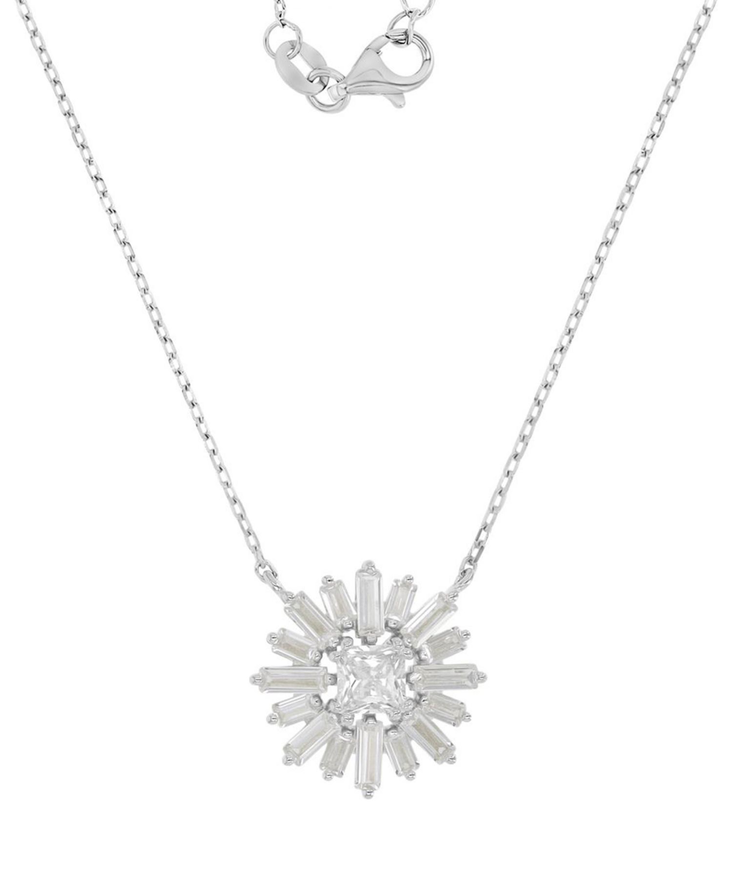 Rhodium Over Sterling Silver Baguette and Princess Cut Cubic Zirconia Sunshine Necklace