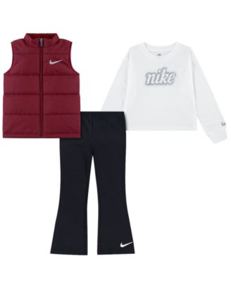 Girls' 4-6X Swoosh Sparkle Vest, T-Shirt, and Leggings, 3-Piece Set