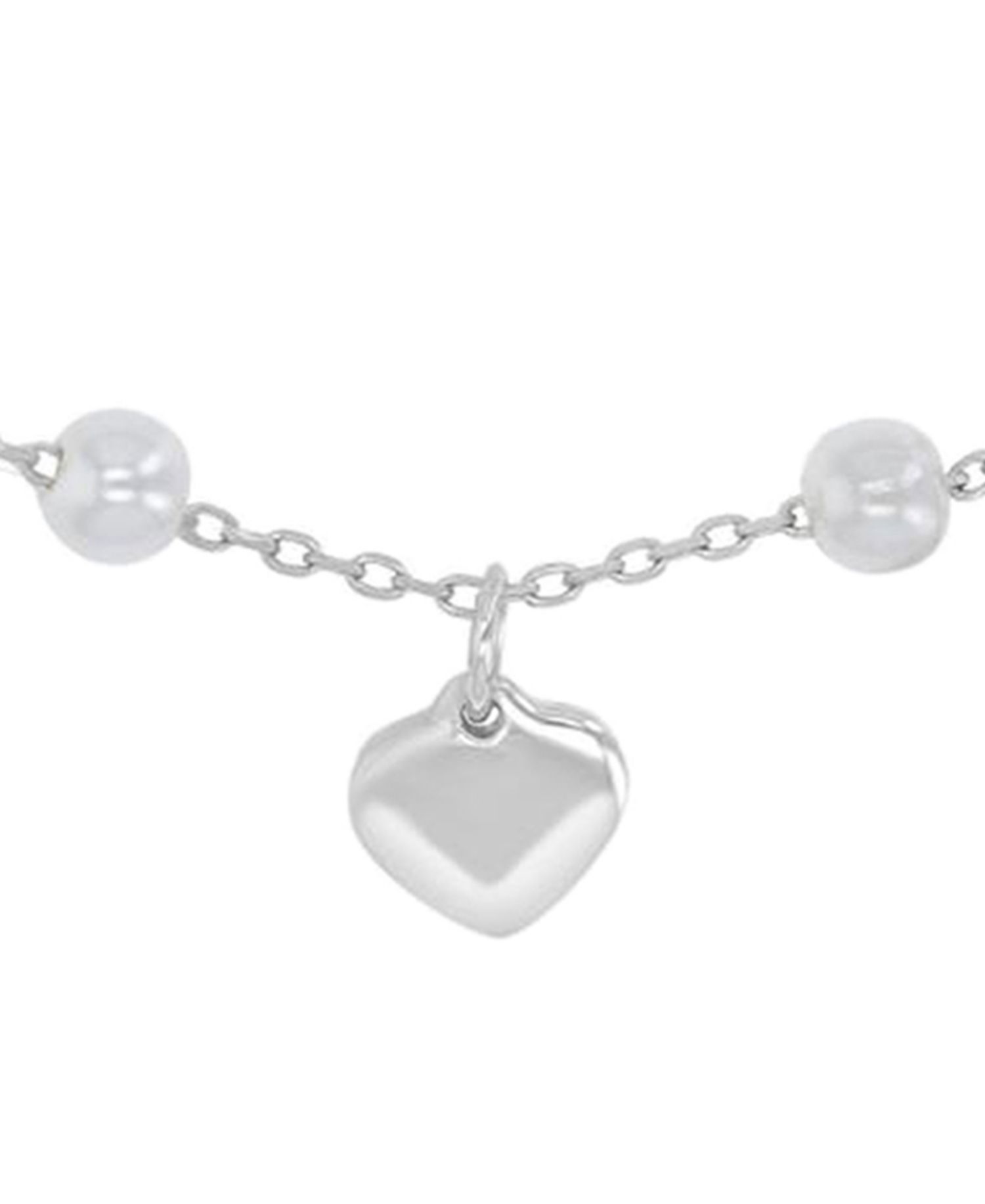 Rhodium Over Sterling Silver Cultured Pearl Station Bracelet