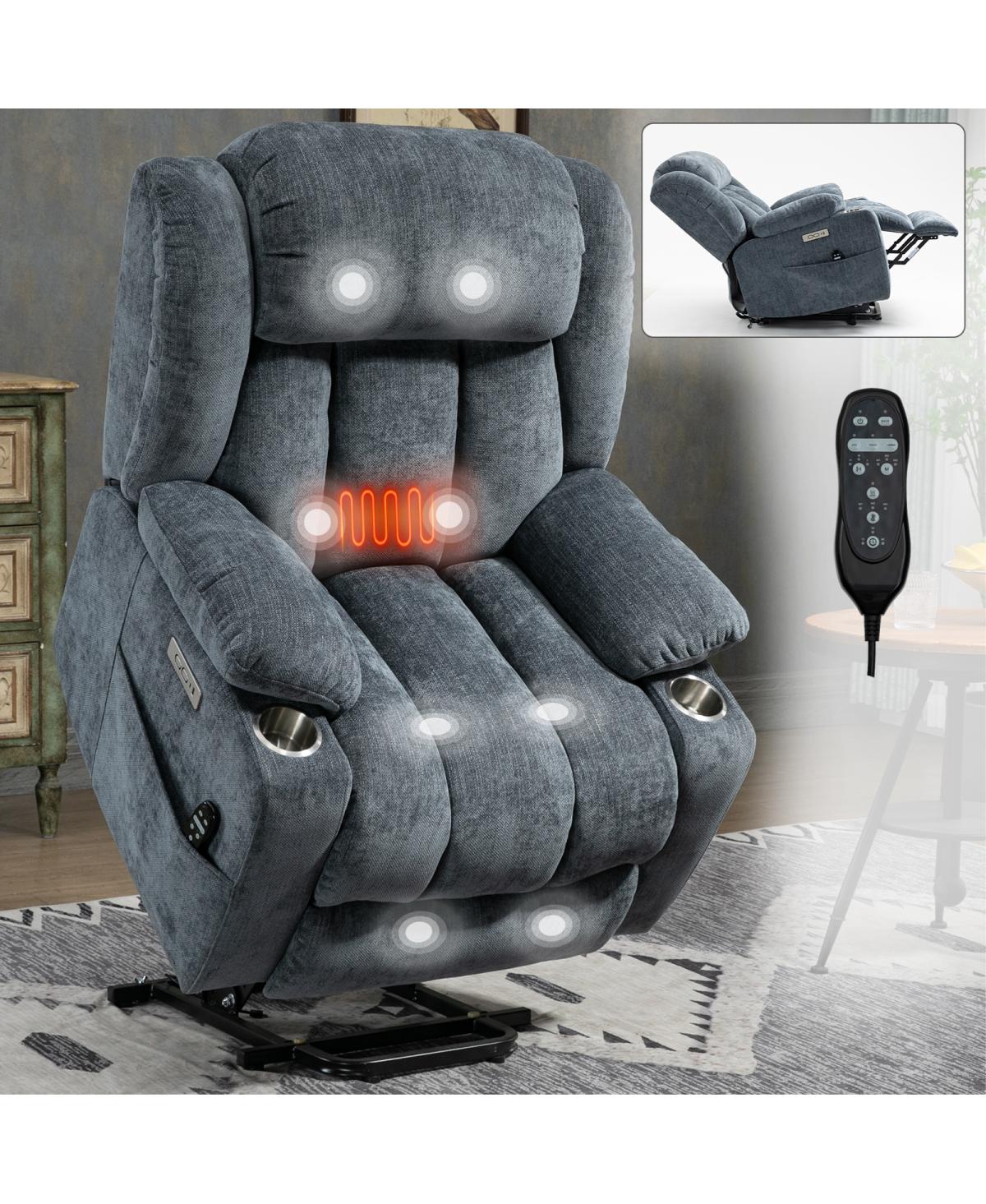 Streamdale Furniture Chenille Power Lift Recliner with Massage, Heating and Usb Ports