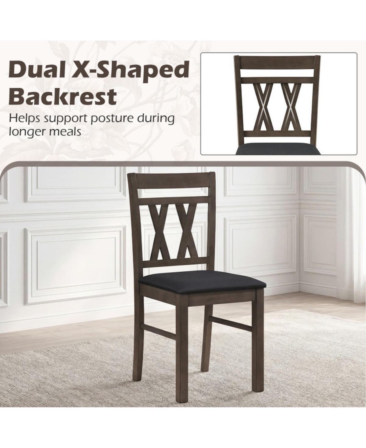 Sugift Modern Linen Style Upholstered Kitchen Chairs Set of 2 with X-Shaped Backrest Accents