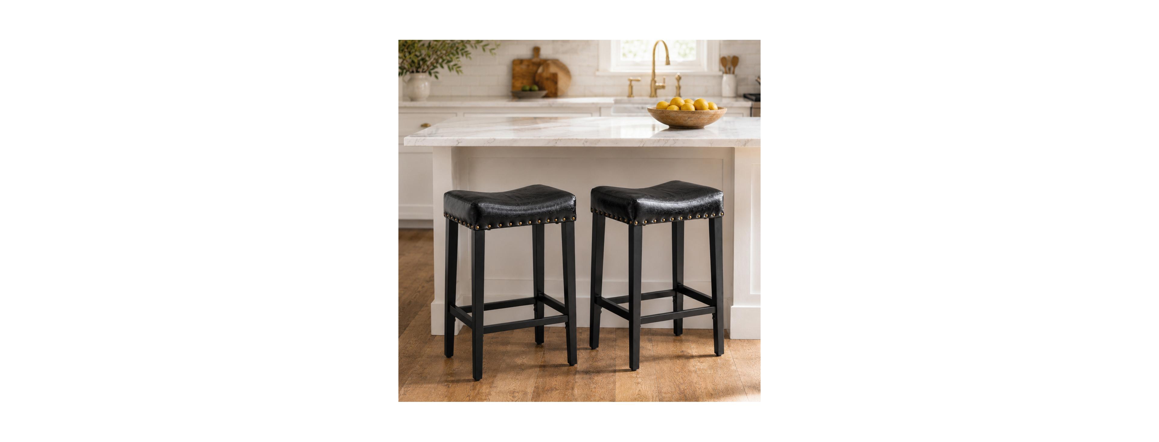 Streamdale Furniture 2-Piece 25.6" Oil Wax Leather Bar Stool Set with Footrest for Kitchen Island