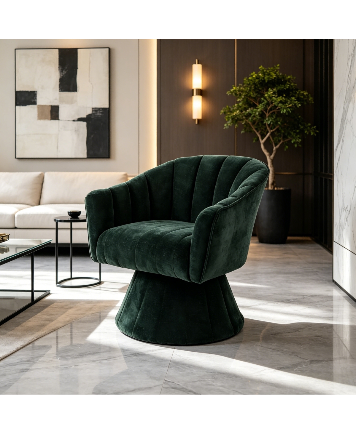 Streamdale Furniture Corduroy 360-Degree Swivel Accent Barrel Chair