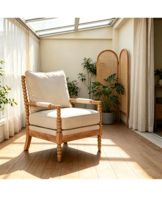 Rubber Wood Upholstered Accent Chair with High-Density Cushion
